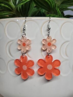 Orange Daisy Drop Earrings